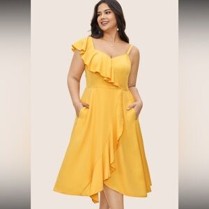 BloomChic Citrus Solid Ruffle Trim Surplice Neck Dress